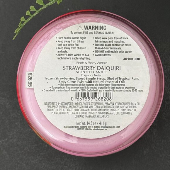 BBW Strawberry Daiquiri Bath & Body Works 3 Wick Candle - Picture 10 of 10